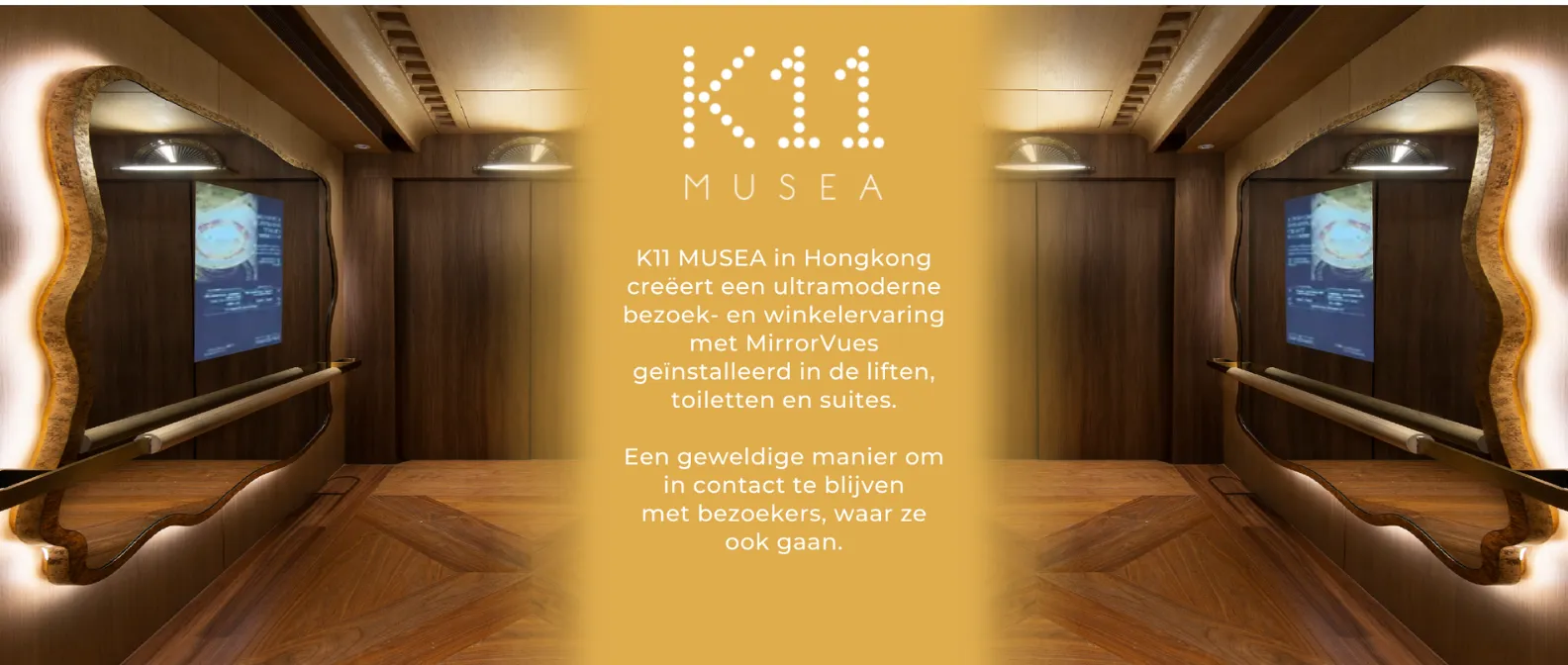 Two custom-shaped backlit mirror TV, installed on a wooden wall in K11 Musea.